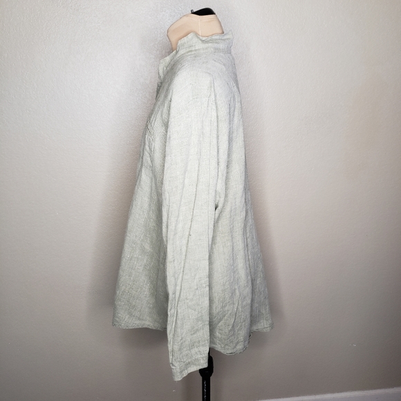 FLAX 100% Linen Long Sleeve Button Down Shirt Green Medium - Picture 3 of 7